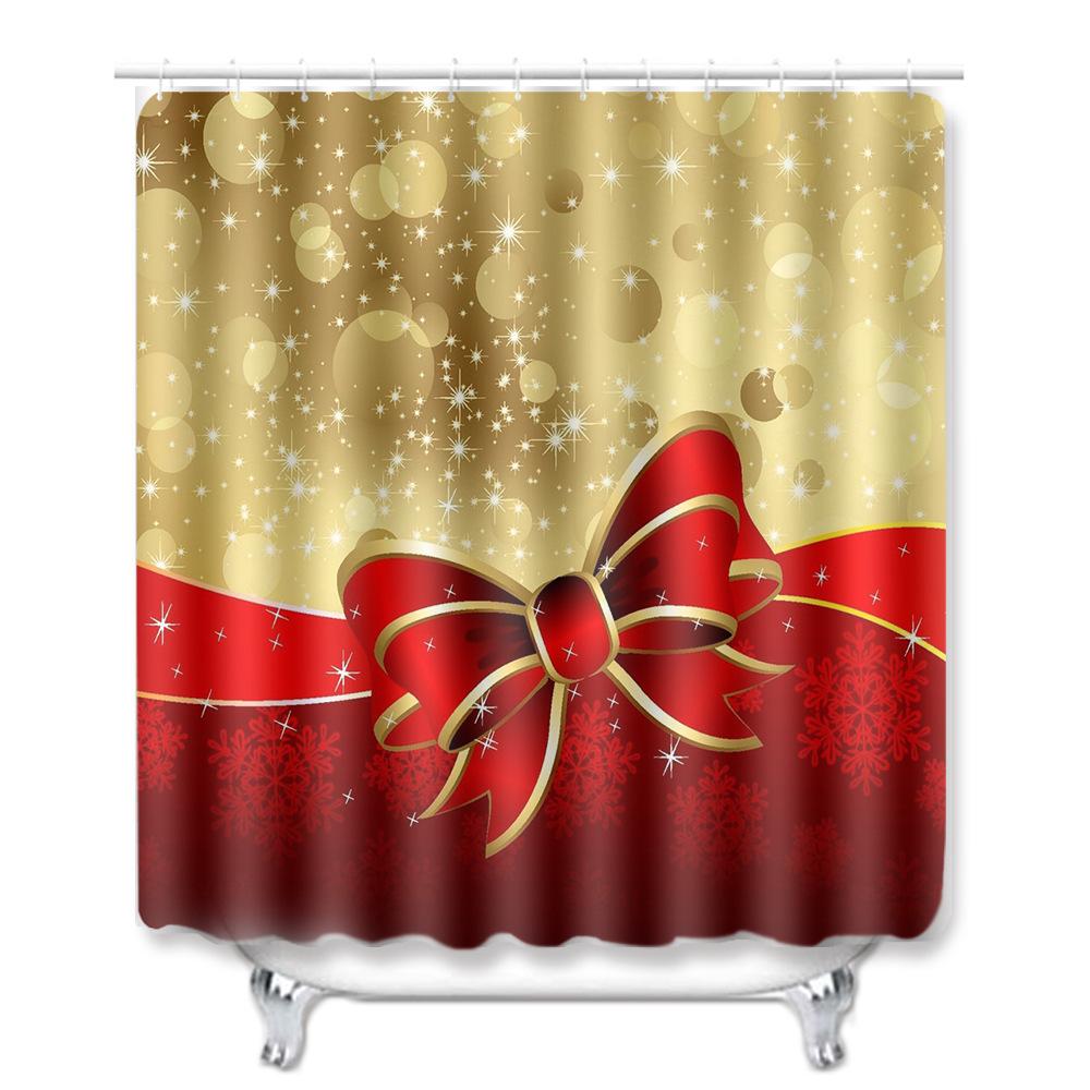 Christmas Four-Piece Shower Curtain Combination Floor Mat Set Bathroom Non-Slip Door Mat Absorbent Carpet