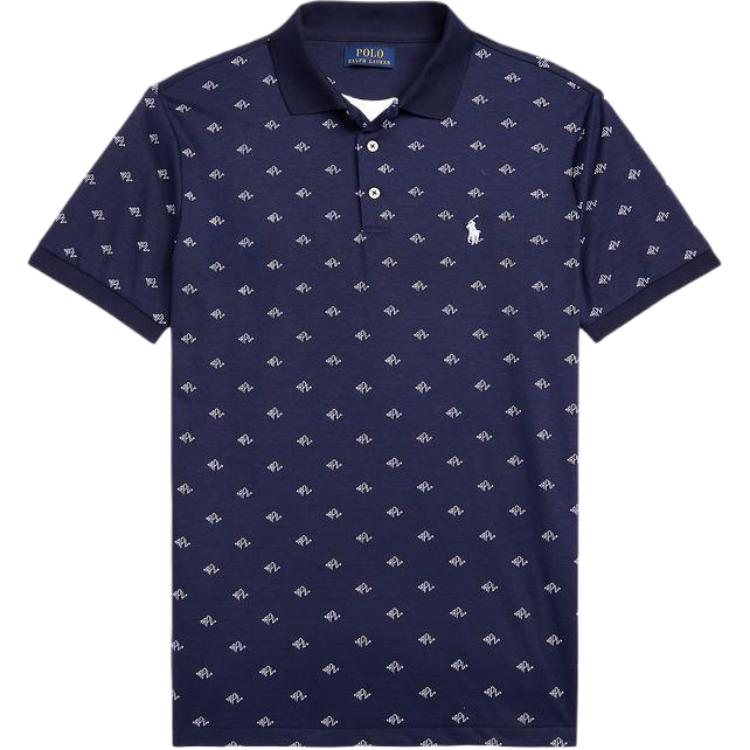

Мужская футболка поло с коротким рукавом и логотипом по всей поверхности Polo Ralph Lauren, топы, темно-синий, MNPOKNI1N821835 S