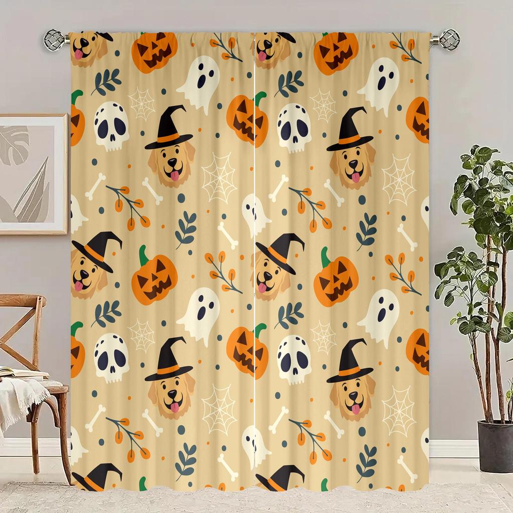 Zwei Stück - Halloween - Bedruckter Vorhang - Polyestermaterial - geeignet für Schlafzimmer, Wohnbereich, Arbeitszimmer privater Vorhang
