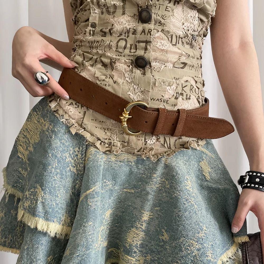 Heavy-Duty Wide Waist Belt Vintage Dress Jeans Belt American Women's Belt  Streetwear