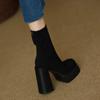 Platform Boot Shoes for Women Modern Western Black Femme Female Winter High Heeled Shoes Round Toe Heels