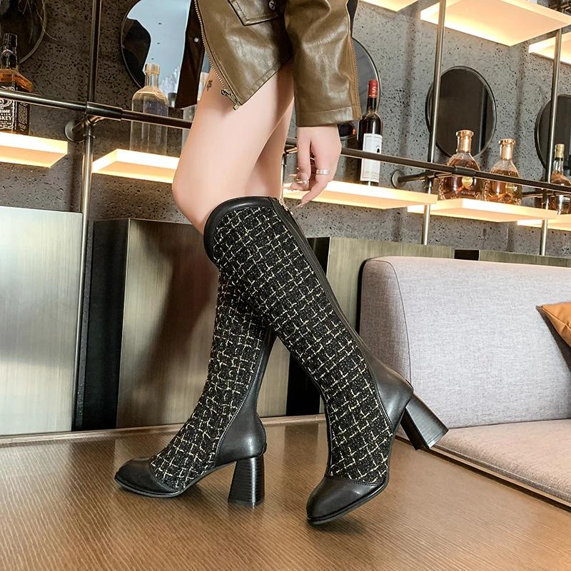 Women Knee High Chelsea Boots High Heels Shoes Winter 2025 New Trend Fashion Chunky Gladiator Shoes Goth Pumps Dress Botas Mujer