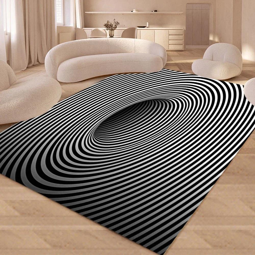 

3D Vortex Illusion Area Rug Abstract Geometric Optical Carpet for Living Room Bedroom Entrance Doormat Non-Slip Floor Mat 80x120cm