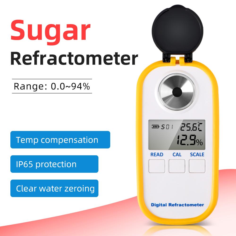 Handheld Sugar Refractometer Brix 0.0-50.0%/0-94% Sugar Content Meter Digital Brix Refractometer for Fruit Juice Syrup Drinks
