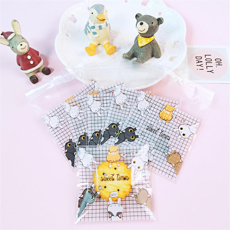 100 Pcs 7x7+3cm Plastic Cartoon Self-Adhesive Bag Bakery Packaging Cookie Snack Candy Bags For Wedding Party Gift