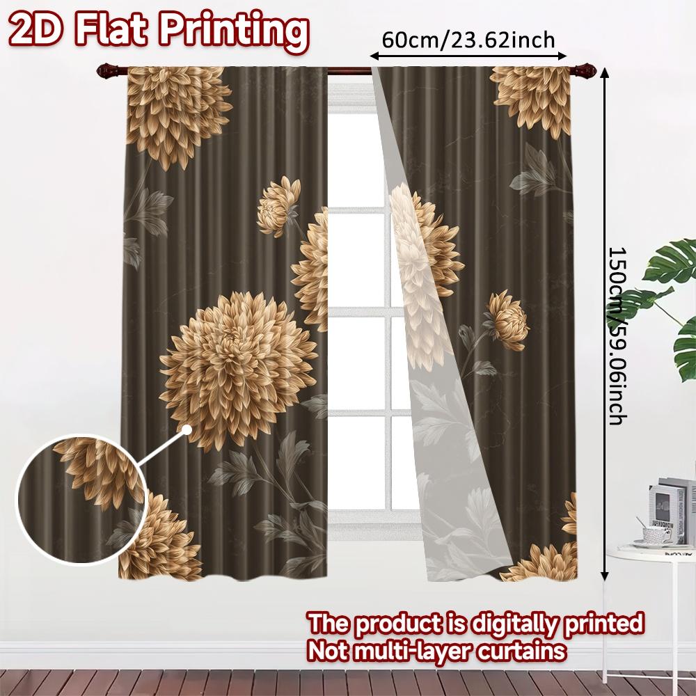 2D FLAT PRINTING 2pcs Curtains (Without Rod) Floral Elegance on Gray Easter Festival Chic Print Curtains Durable Polyester