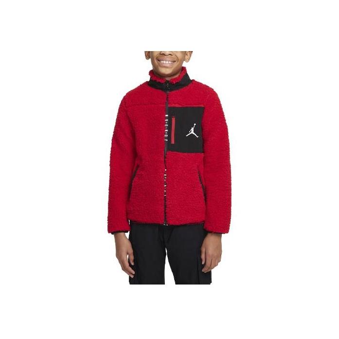 Jordan Color Block Logo Letter Print Fleece Jacket Kids Jackets Fitness-Red DO3646-687