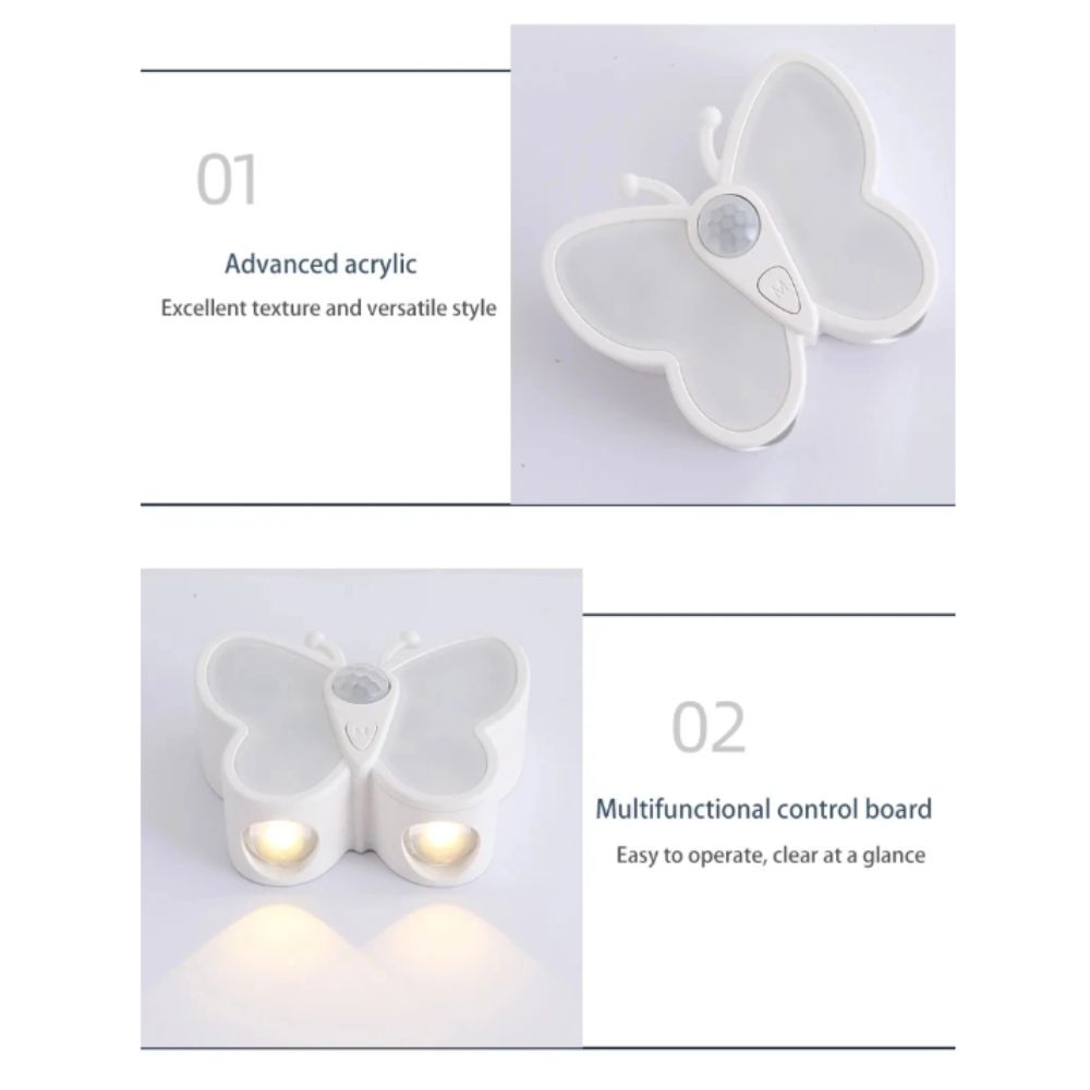 Nachtlicht mit Bewegungssensor, Schmetterling, duale Farbtemperatureinstellung, USB-Aufladung, wiederaufladbare Nachtlampe