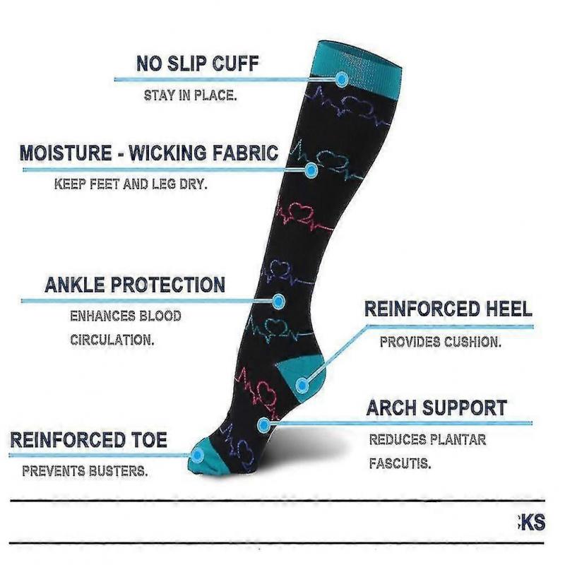 Compression stockings for women men, 6 pairs of support stockings medical compression socks colorful thrombosis stockings with 15-20 Mmhg, compression