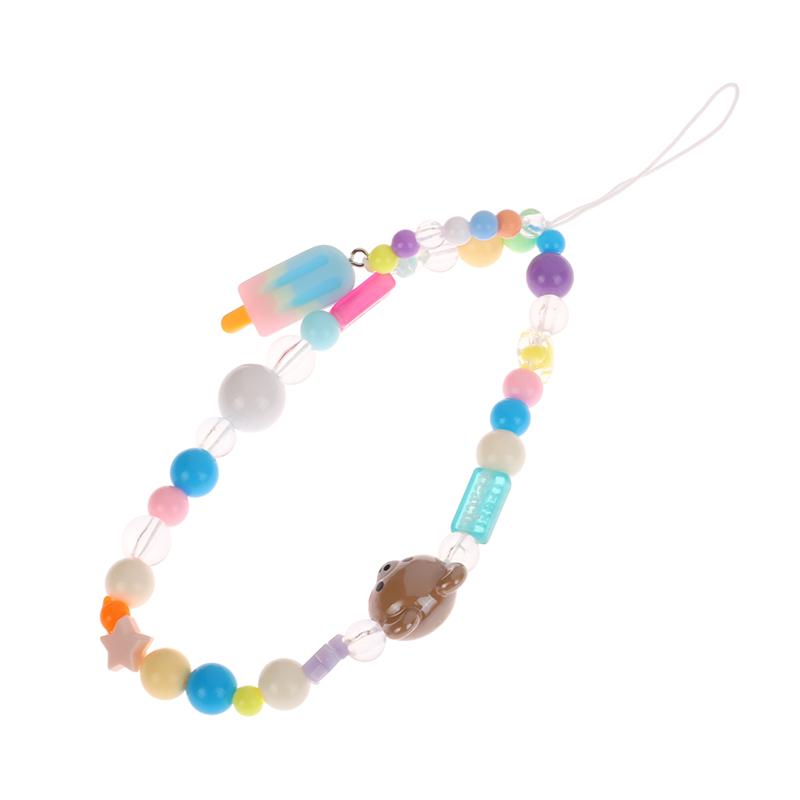 Flori telefon lanț căpșuni mărgele pandantiv farmec dulce bowknot agățat frânghie anti-pierdere curea încheietura mâinii geantă decor