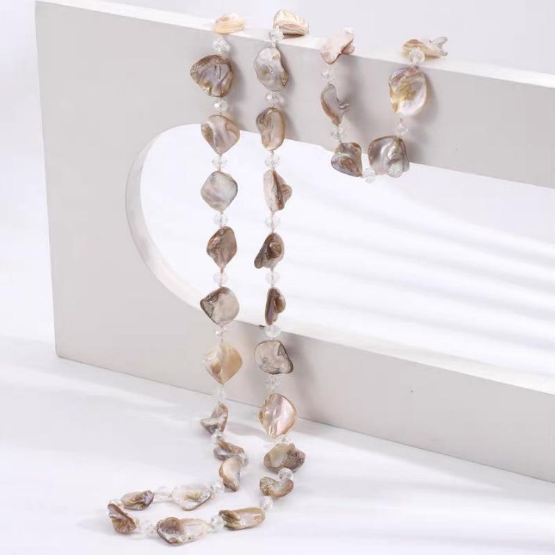 JMXD-Retro Shell Crystal Beaded Long Necklace, Sweater Chain Women's Light Luxury High-end Fashion Temperament Accessories