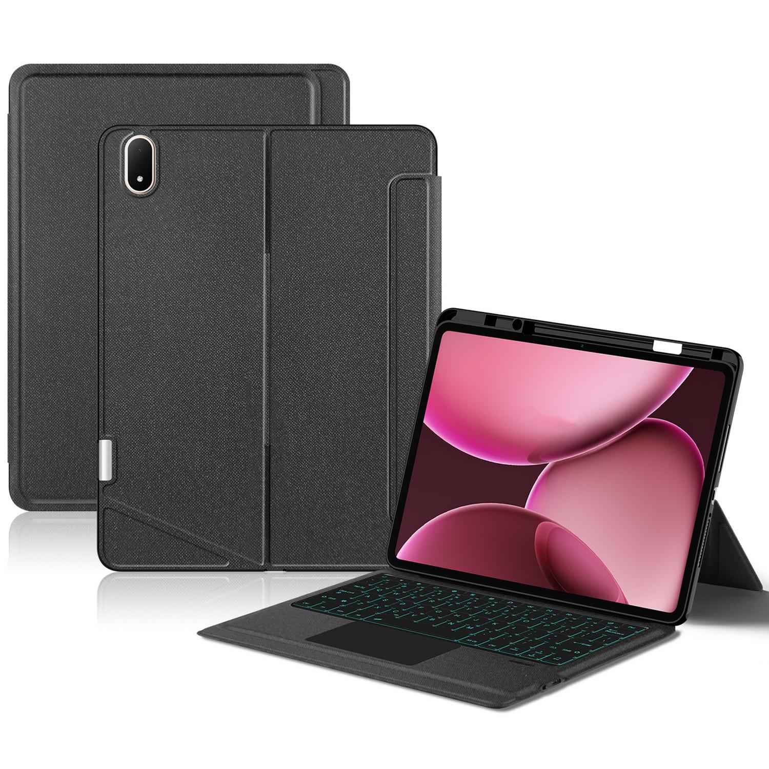 

For Oppo Pad 4 Pro Leather Case+Bluetooth-Compatible Keyboard with Backlight Trackpad A