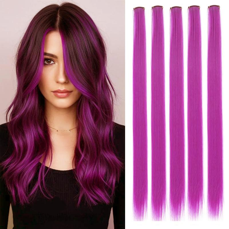Clip in Colored Hair Extensions for Kids Rainbow Long Straight Hairpieces Synthetic Hair Extensions for Cosplay Party Birthday