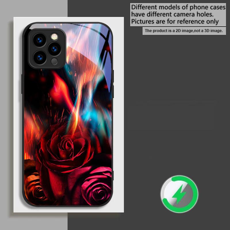 Brilliant Flame Rose Suitable For iPhone 17 Pro Max 16E 15 Pro 14 13 Plus 12 mini 11 16 Air 17Pro magnetism Glass Phone Case