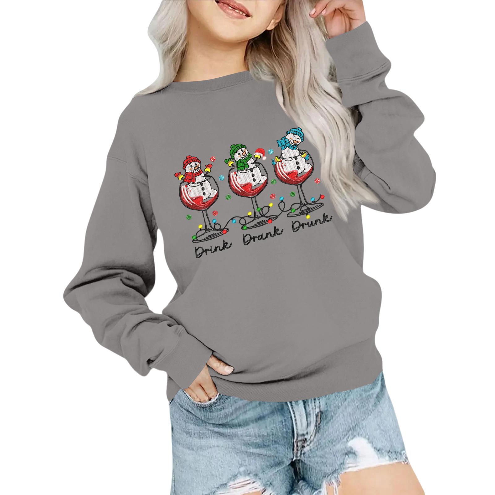 

Детская модная толстовка оверсайз с круглым вырезом, свободного кроя, с длинными рукавами, с повседневным рождественским принтом 140