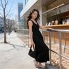 French Retro Style White U-neck Suspender Medium and Long Dress for Women In Summer, Pleated Waist and Thin Pendulum Dress