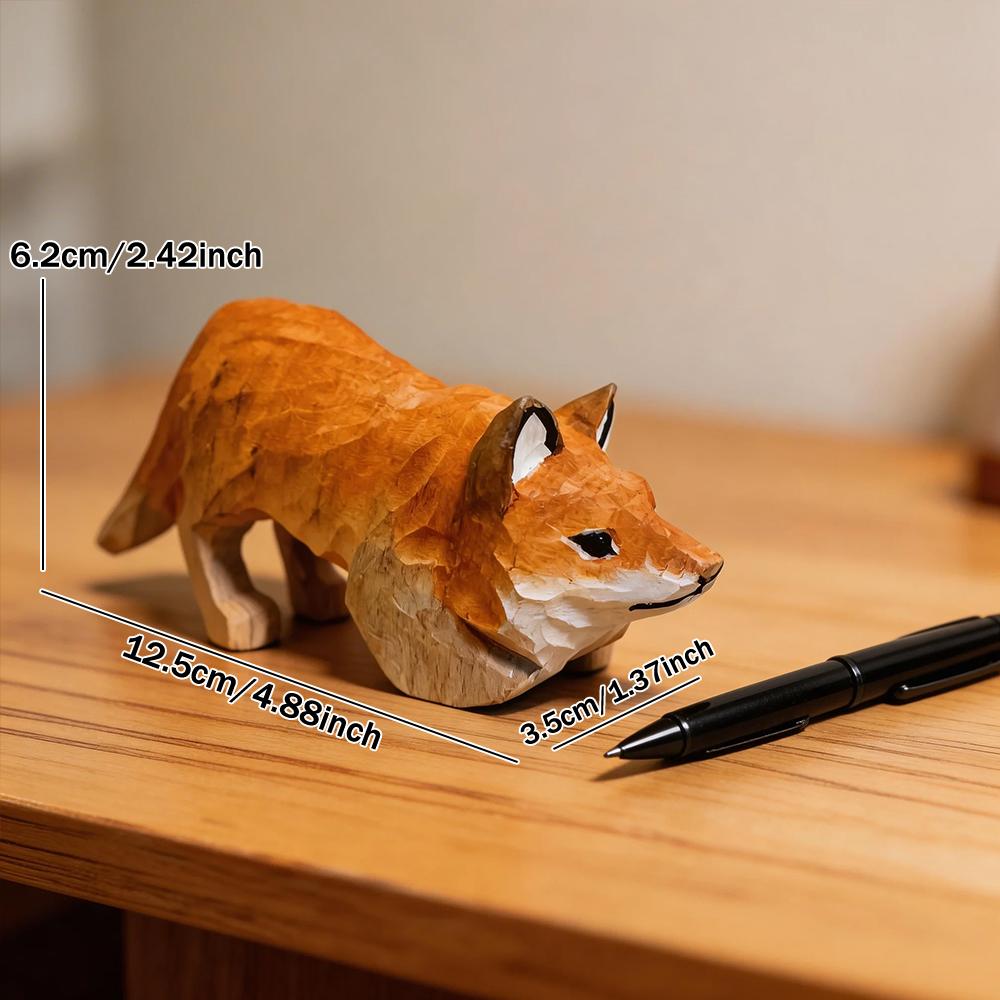 Handcrafted wood carving Fox Statue Cute Fox Figurines Desk Ornament Decorations Accessories Animal Sculpture Home Decor Crafts
