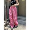 American Spicy Girl Style Casual Straight Pants Autumn Dopamine Color Loose Drawstring High Waist Pockets Quick Drying Trousers
