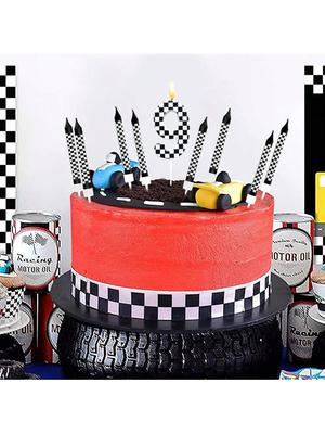 7Pcs Birthday Candles Set,Cake Numeral Candles,Racing Cars Themed Birthday Candles for Cake Candle Checkered Decoration