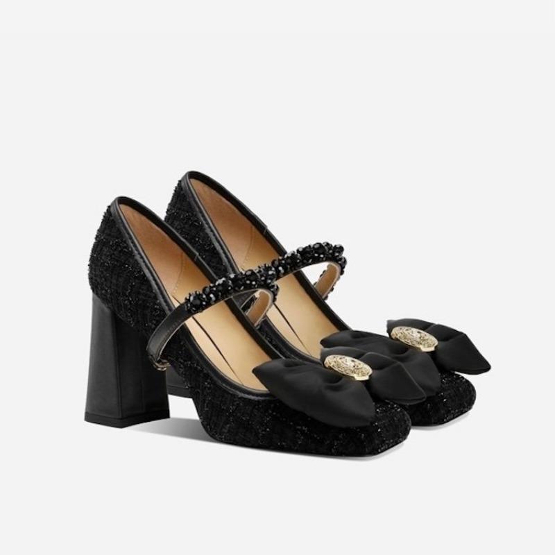 

Модные хрустальные туфли на высоком каблуке, милые туфли-лодочки Мэри Джейн с бантом, женские, новые осенние, сексуальные, для вечеринки, с мелким вырезом, туфли в стиле Лолита для женщин 39