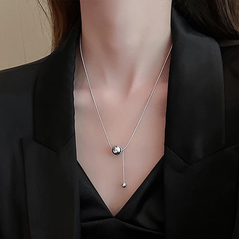 S925 Sterling Silver Round Bead Pendant Necklace - 2026 Women's Stylish Clavicle Chain