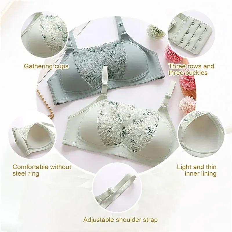 Women Large Size Bustier Underwear Women Thin Non-steel Ring Brassiere Mum Gathering Top Support Bra Mother Comfortable Brassier