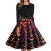 Women's Fashion O-Neck Casual Slim Fit Halloween Printed Long Sleeve Dress