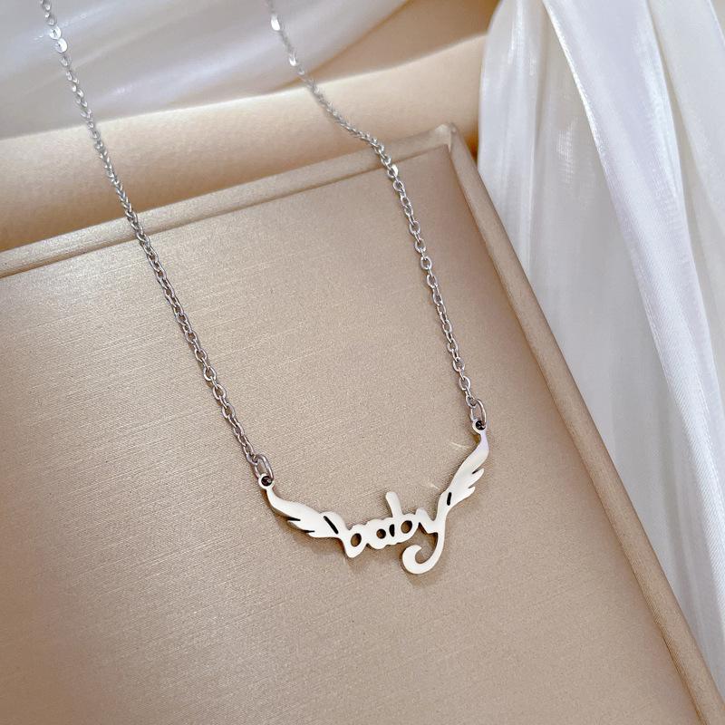 Wings Baby Personality Minimalist Furnace Real Gold Necklace Female Collarbone Chain With