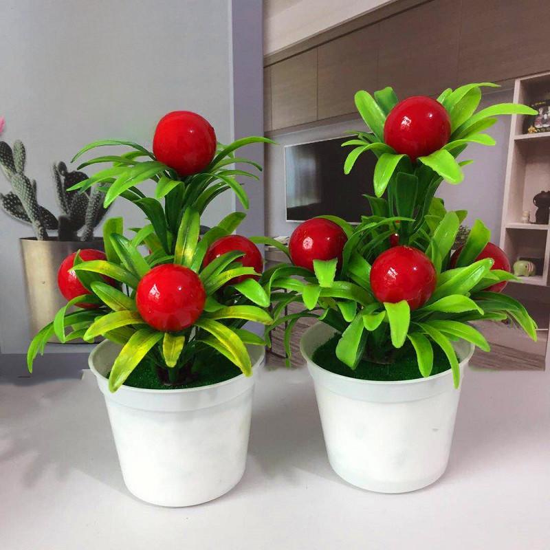 Simulate Large Five Red Fruit Mini Artificial Flower Potted Decorations Desktop