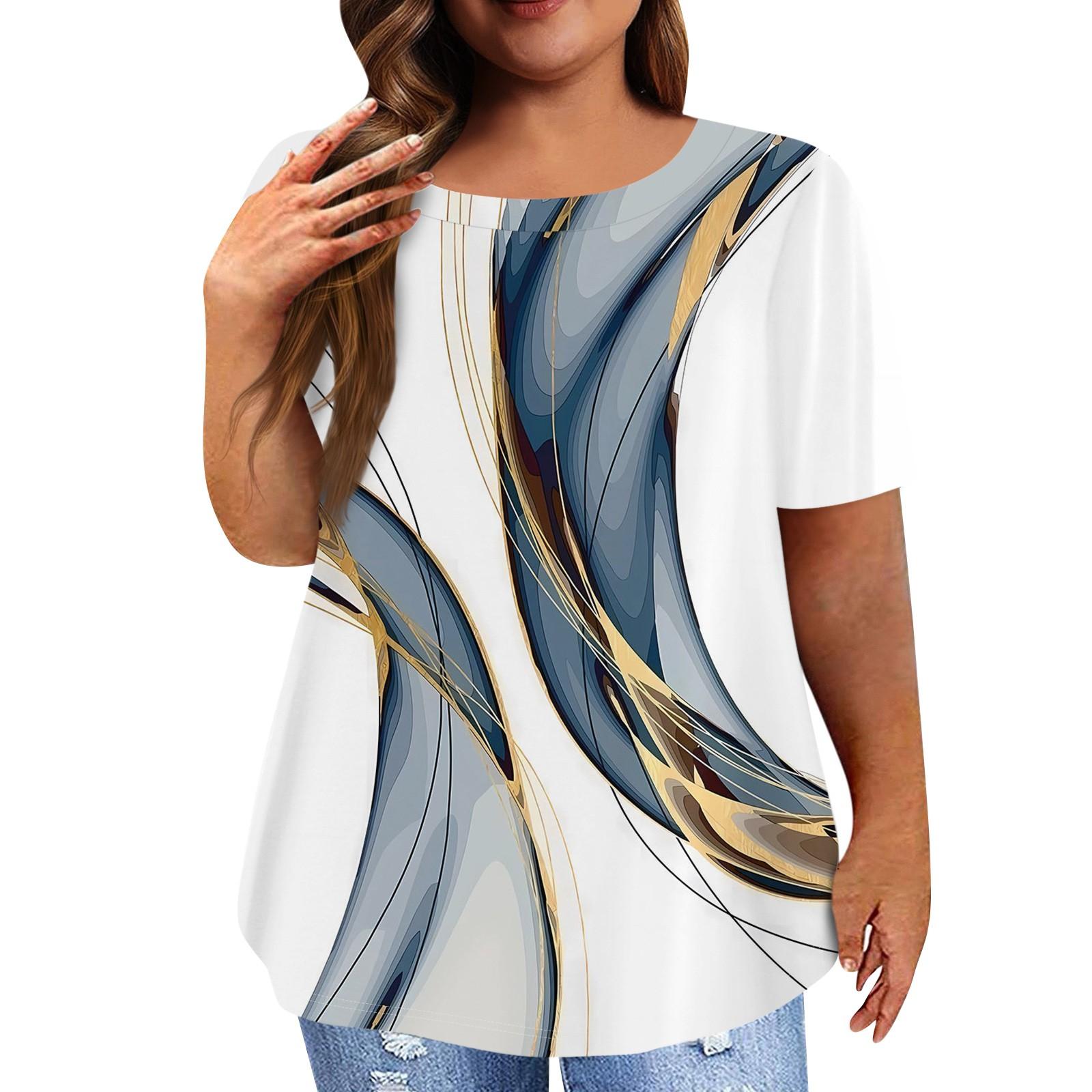 

Женский модный повседневный топ с короткими рукавами и круглым вырезом больших размеров с принтом XXL белый