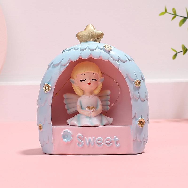 Starry Night Light Resin Home Decor For Girls Room Birthday Gift Modern Style Cartoon Unicorn Princess Blue