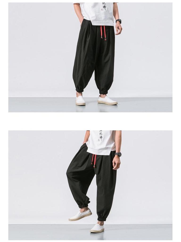 2024 Men's Cotton Linen Harem Pants – Chinese Style, Casual, Plus Size, Lantern Design