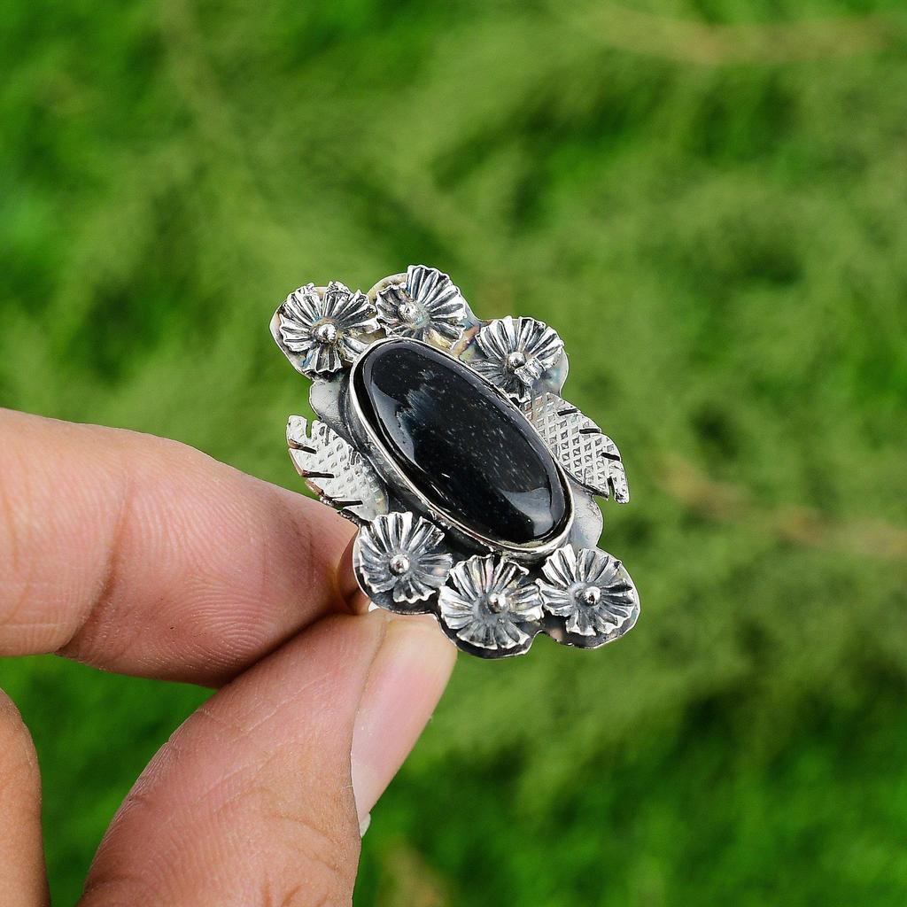 Natural Nellite Gemstone 925 Silver Multi Stone Flower Adjustable Ring For Women