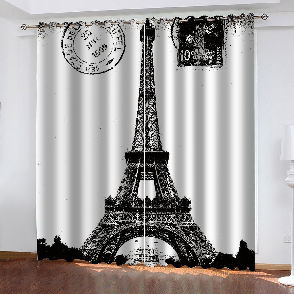 Design olejomalby Paříže Eiffelova věž v ulicích Tenké okenní závěsy pro dekor obývacího pokoje a ložnice v prodeji 2 kusy