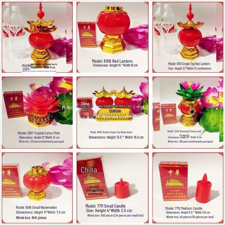 Red Lanterns for Lunar New Year and Qingming, Battery-Operated Everlasting Prayer Lamp
