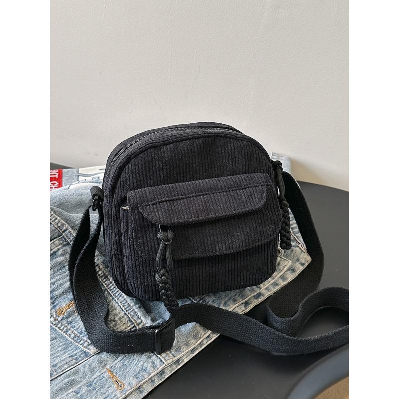 Corduroy autumn new fashion solid color fabric mobile phone bag campus style girls casual shoulder messenger bag