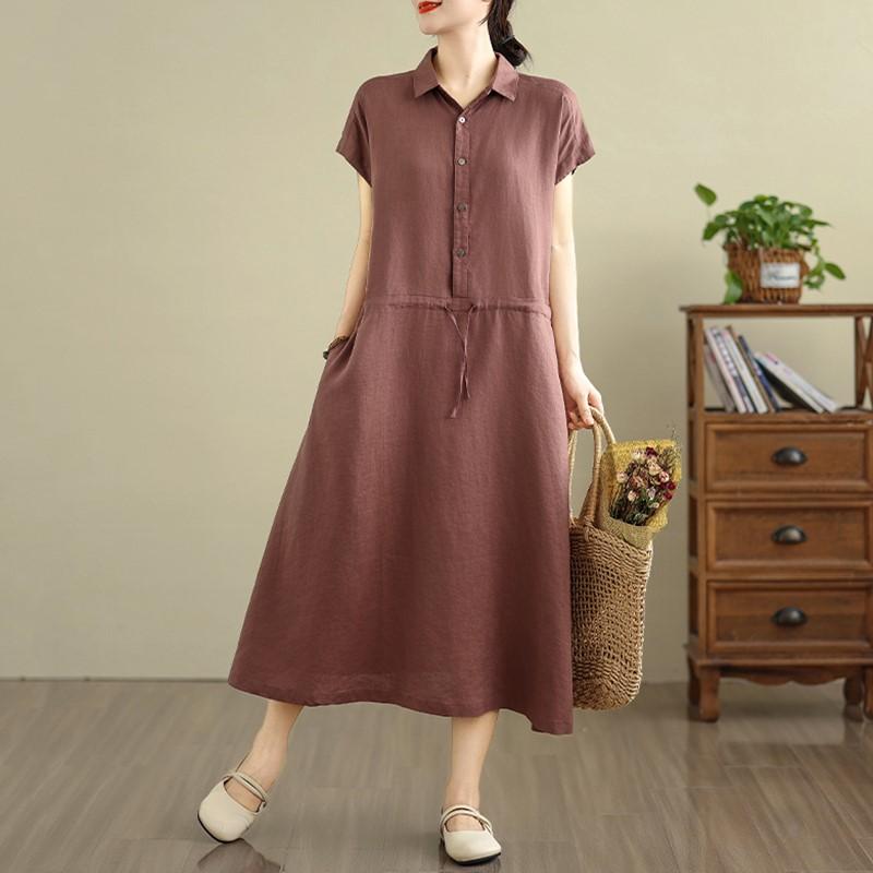 Krótki rękaw Plus rozmiar Bawełna len vintage nowe sukienki dla kobiet swobodna luźna długa letnia sukienka koszulowa