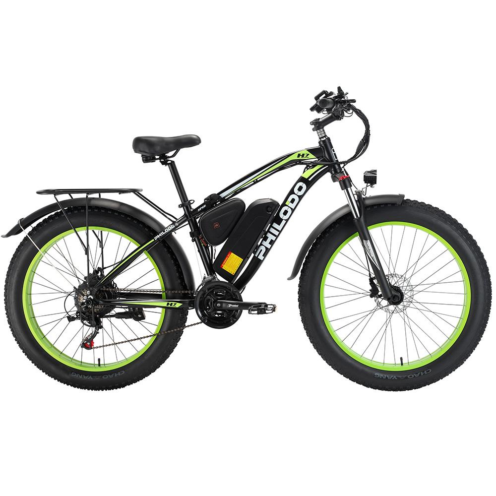 Electric Bicycle Adult Philodo H7 Pro 26" 1000W Motor All-Terrain Electric Bike 48V 17.5AH 21 Spped Fat Tire Ebike Max Load 150Kg Green