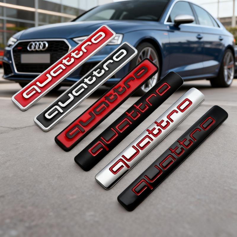 For Audi RS3 1Pcs Large Quattro Metal Sticker For Audi A3 A4 A5 A6 Q3 Q5 Q7 Four-Wheel Drive, Modified Rear Label Sticker Car