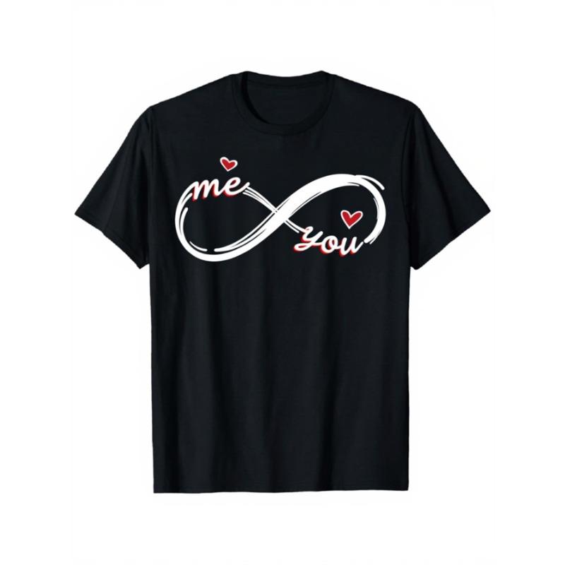 European sizes Men s Infinity Heart Print T-Shirt- Couple Style T-Shirt with Infinity Symbol Heart, Slim Fit Casual Short Sleeve Round Neck S чёрный