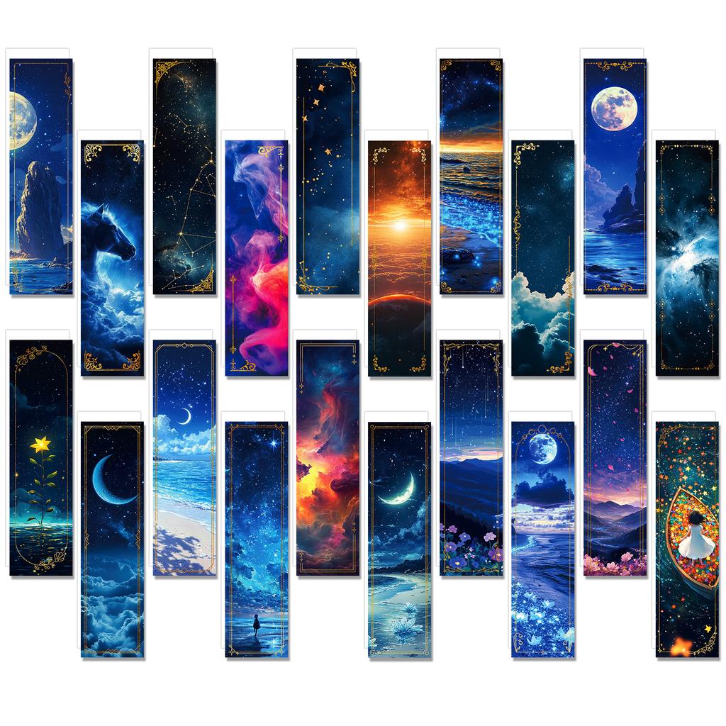 20 Fantasy Night Starry Sky Theme Anime Style Paper Bookmarks Merchandise Bookmarks