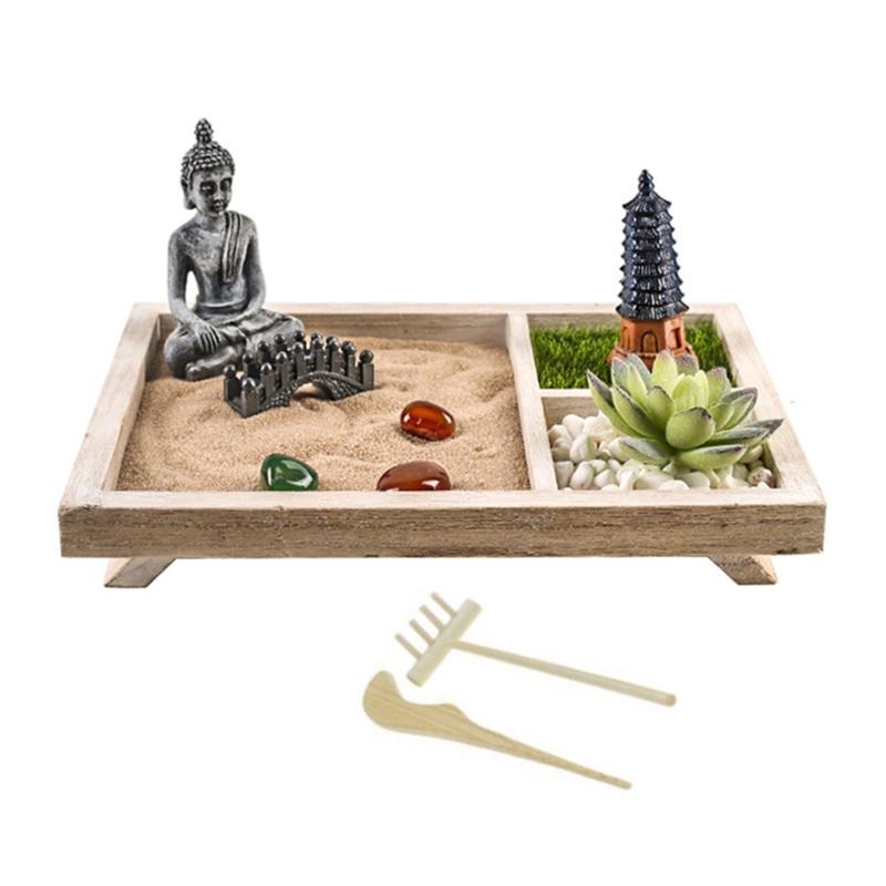 Japanse Zenes Tuin voor Bureau Hout Zand Tuin Zenes Decoraties Meditaties Cadeau Sensorische Therapie Tool Mindfulness Emotioneel