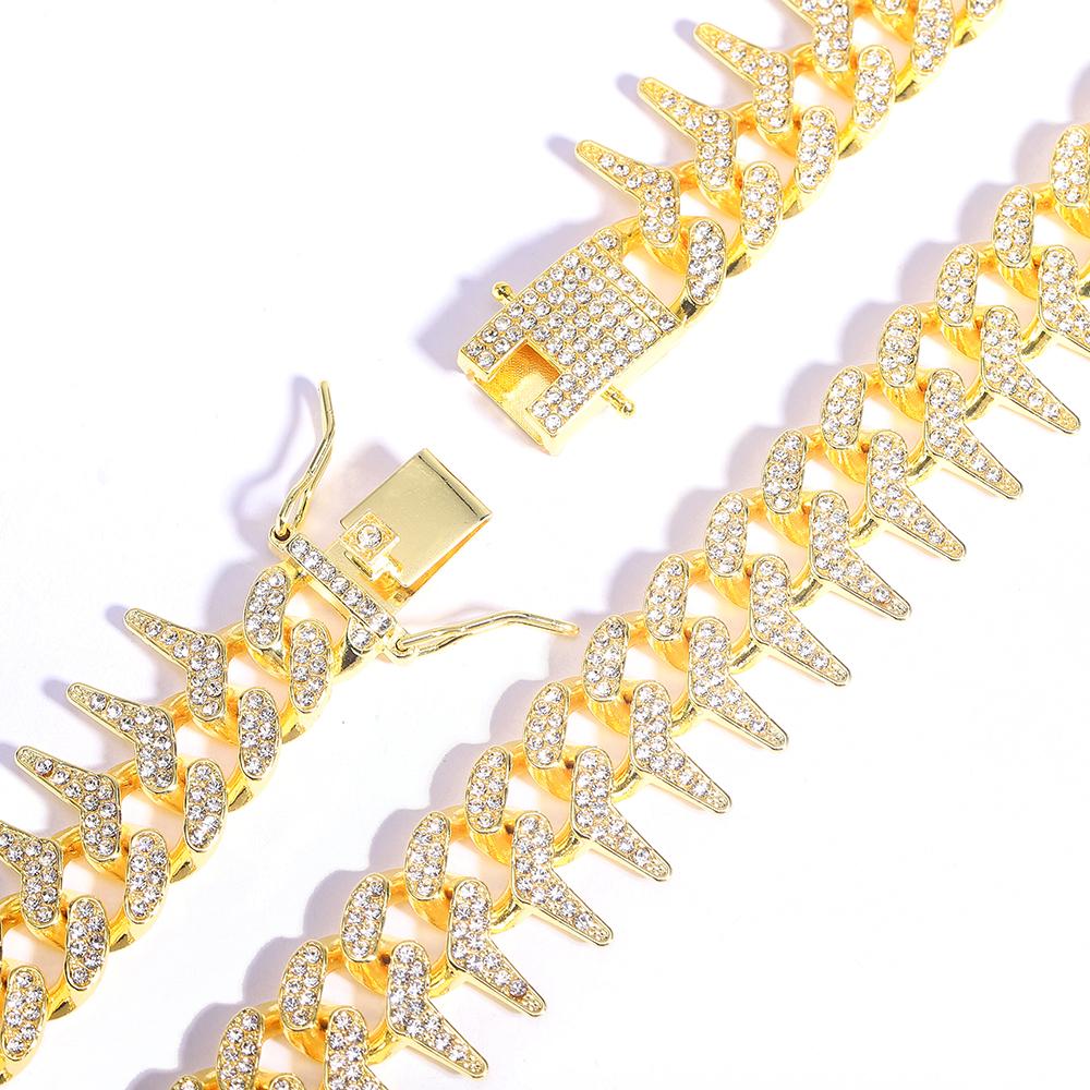 Hip Hop 21MM Shiny spike Cuban Link Chain Bracelets Women Men Rhinestone Iced Out Chain Bracelet Punk Christmas Jewelry Gift