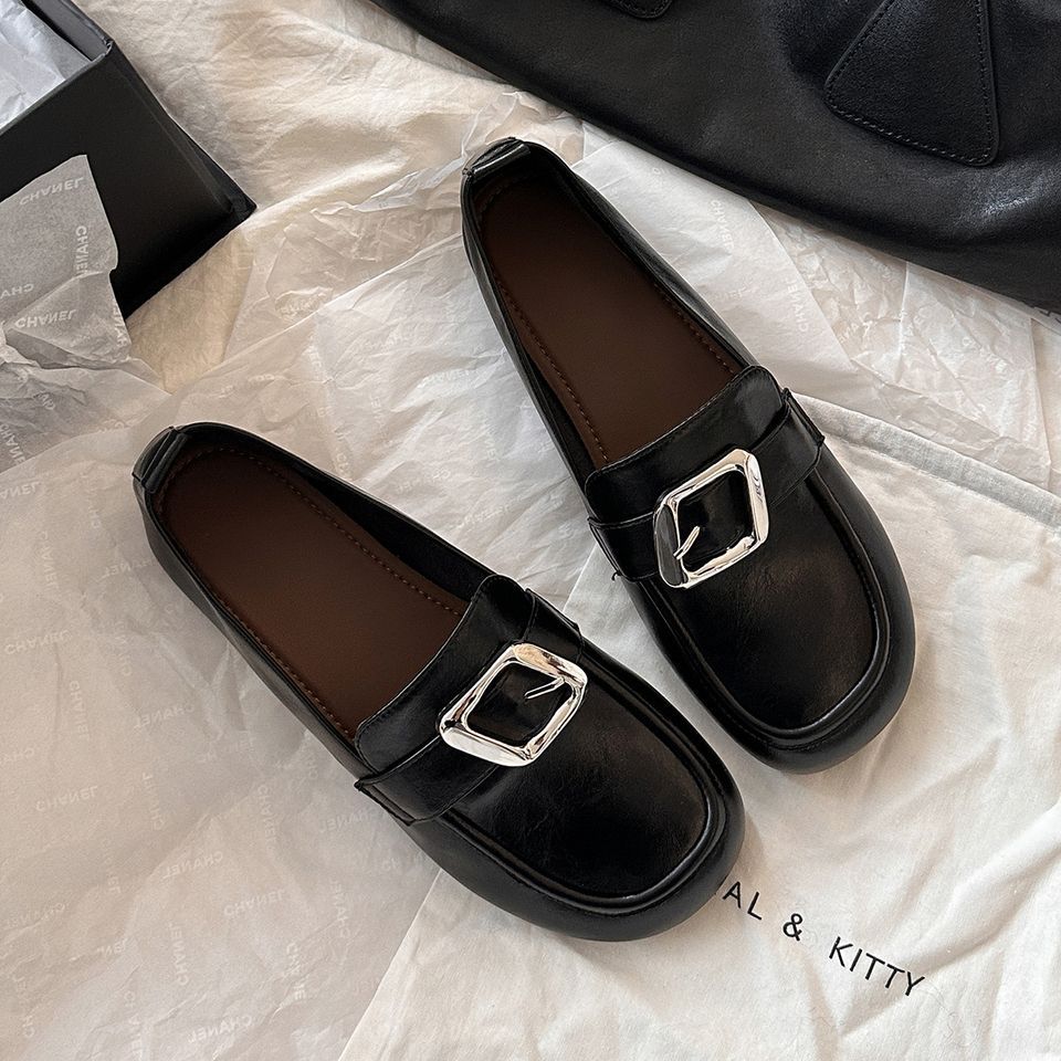 British style small leather shoes square belt buckle loafers women's 2025 spring and autumn new one-pedal casual versatile women's shoes