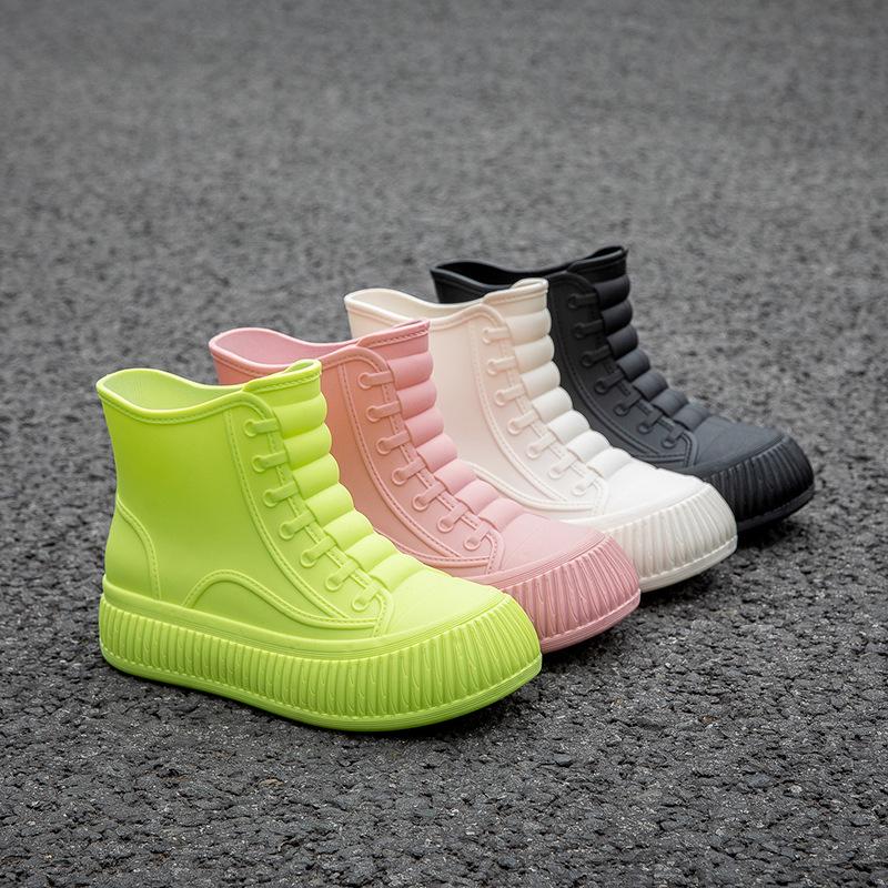Women's Korean Style Non-Slip Waterproof Rain Boots with Cotton Padding - Casual Outdoor Rubber Shoes