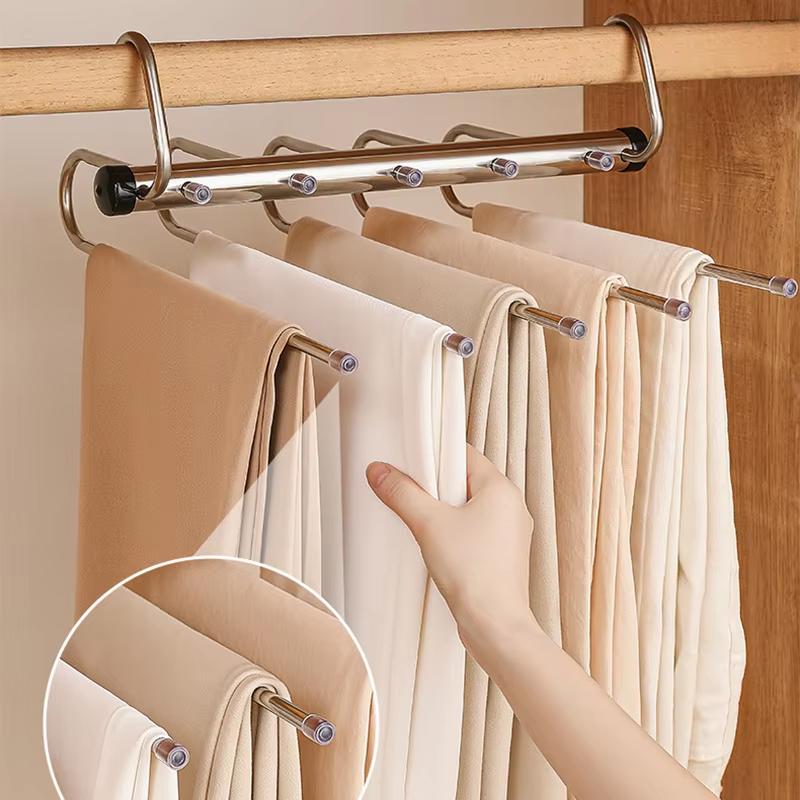 1 Pcs Stainless Steel Magic Pants Hangers 5/9 Layer Space-Saving Closet Organisers for Jeans Trousers Scarves Multi-Clothes Rack