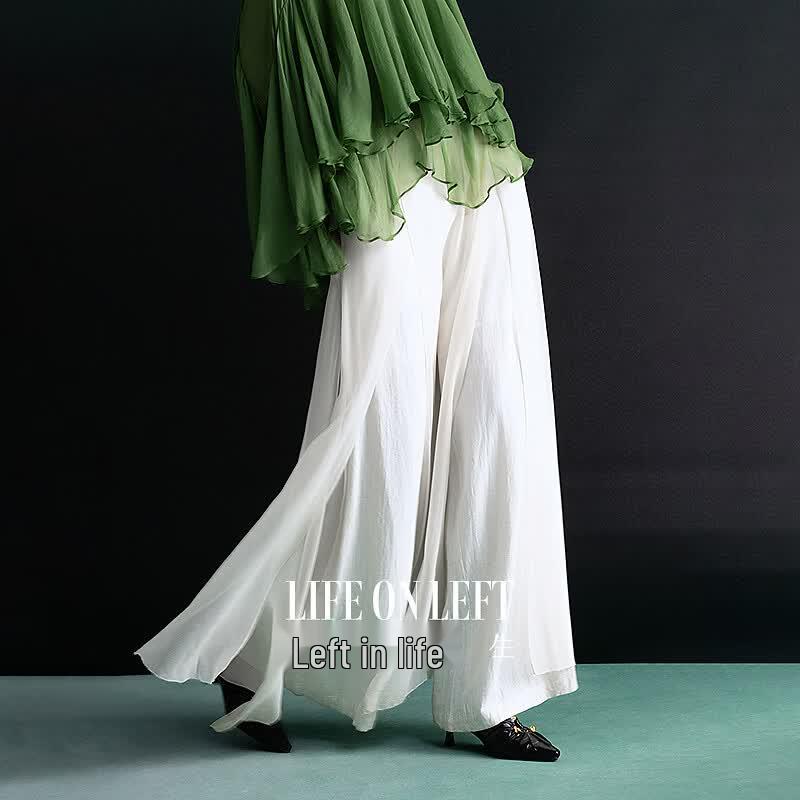 Linen Viscose Wide-Leg Flowy Culottes L