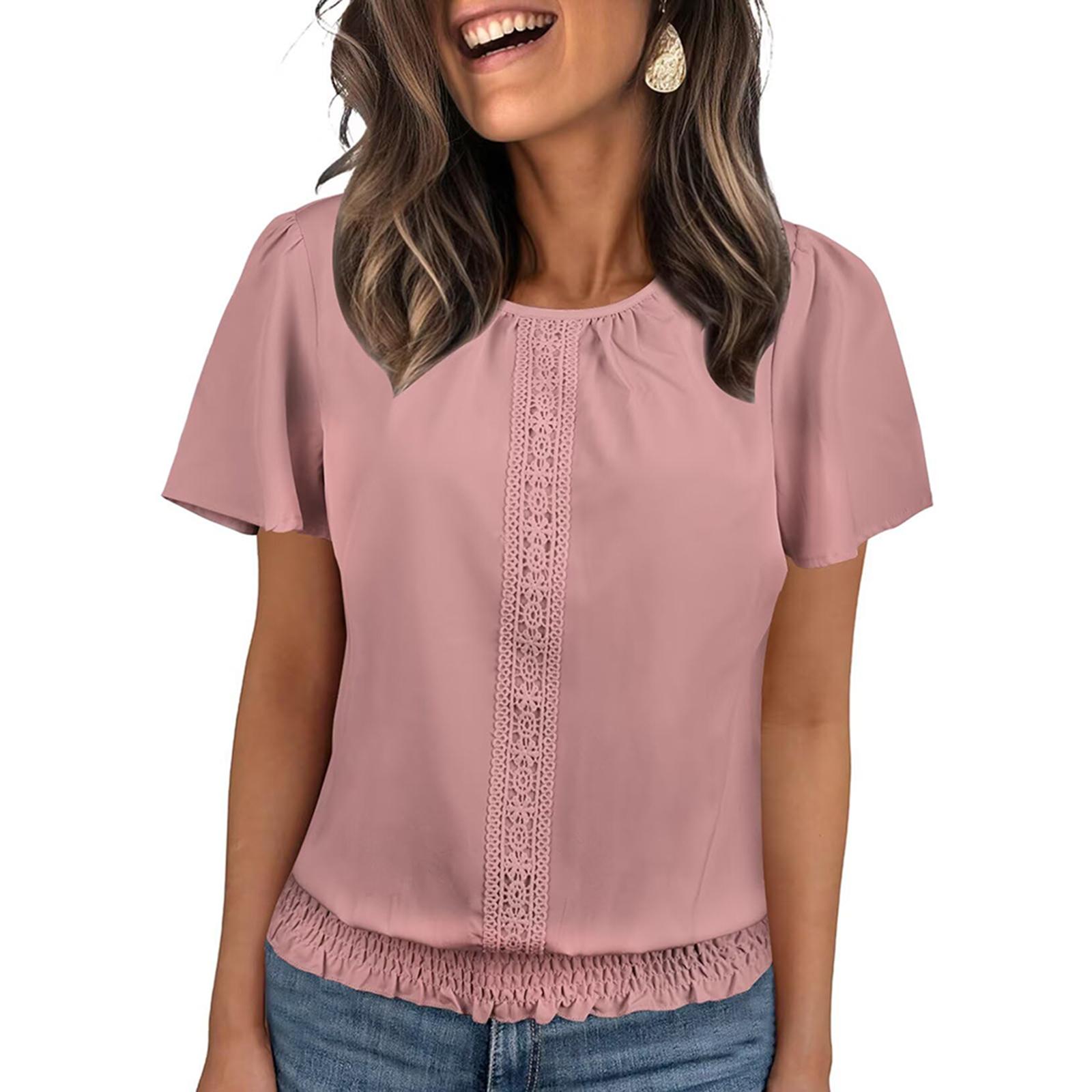 

Women s Knit Short,Sleeve Top Casual Comfortable Blouse M рожевий