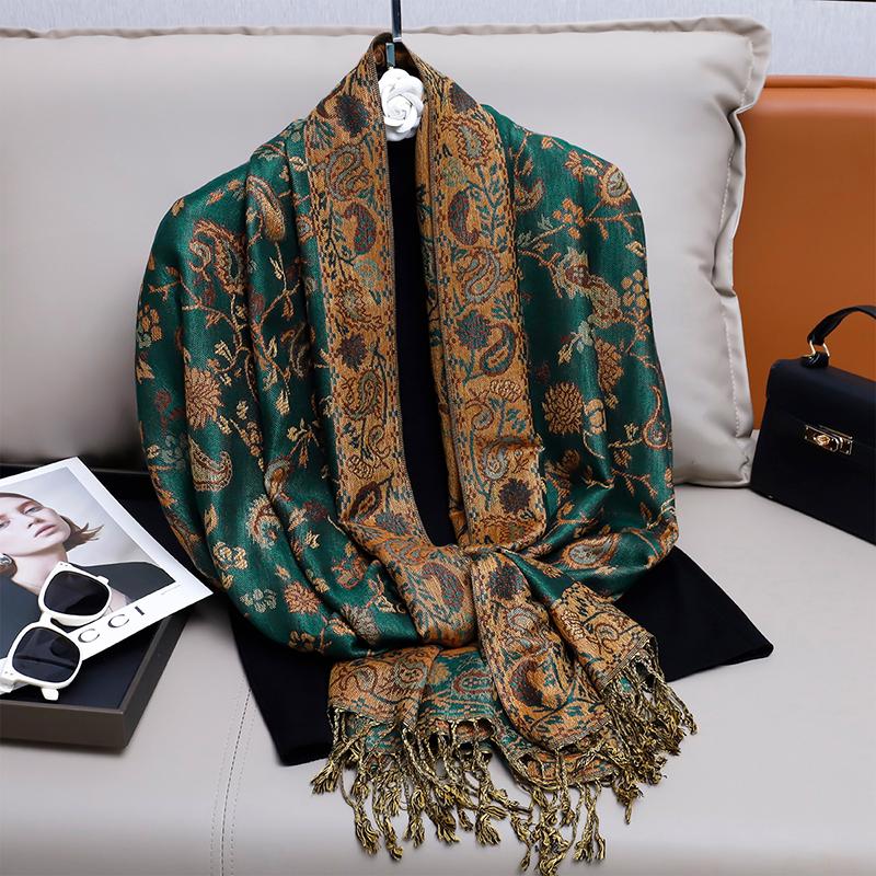 Modischer Herbst Bunter Kaschmir Schal Tuch für Damen Pashmina Blumen Muster Wickeltuch Damen Dicke Decke Weich Bufanda Halstuch