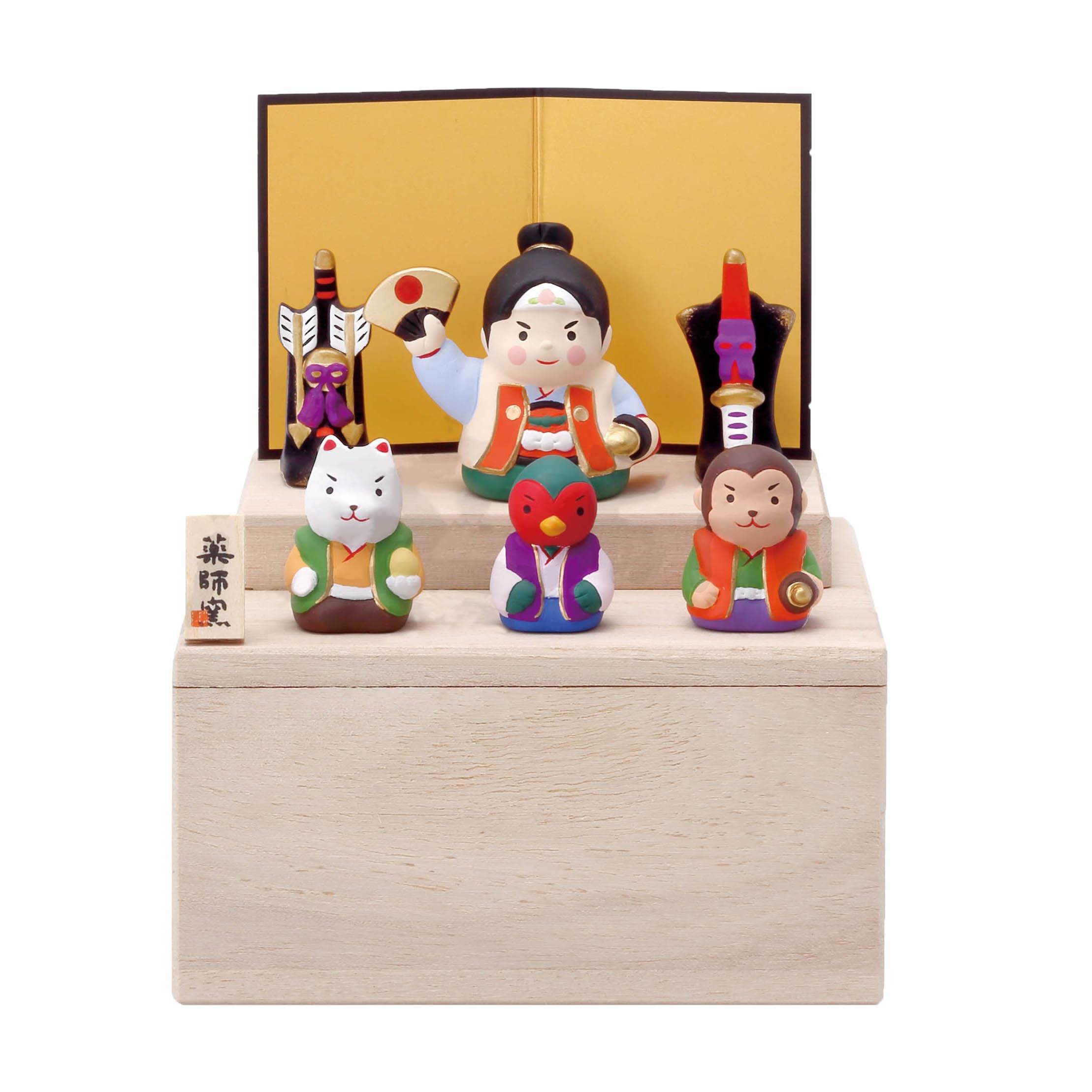 

Satsuki Made in Colored Momotaro paulownia box [Yakushi Kiln] Doll, Japan, Boy s Festival, Mini, Compact, Palm-sized, Pottery, Color, (Storage